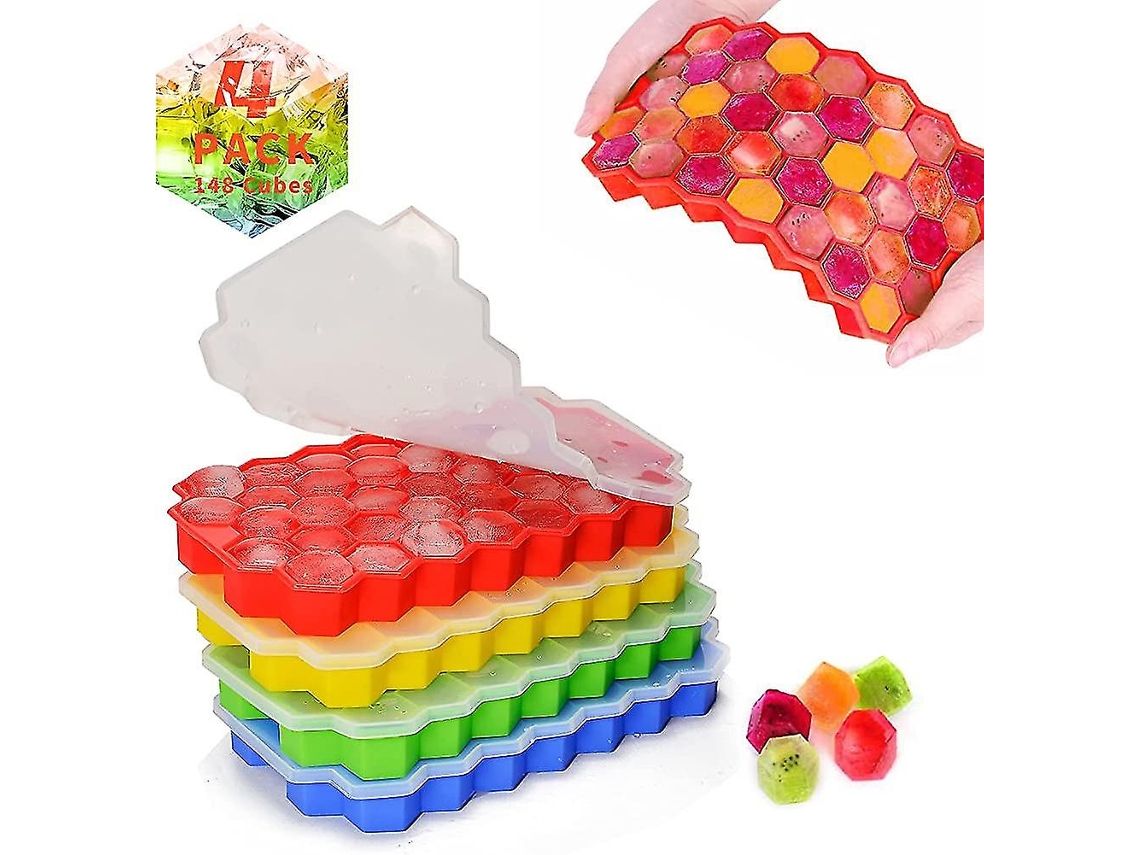 4 Moldes De Hielo De Silicona Con Tapa 148 Cubos Facil Liberación Inodoro Alimentos Grado Silicona