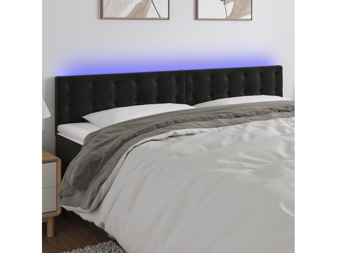 Cabecero Con Led De Terciopelo Negro 160x5x78/88 Cm