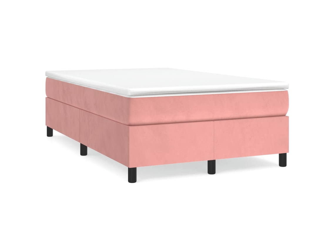 Cama Box Spring Con Colchón Terciopelo Rosa 120x190 Cm