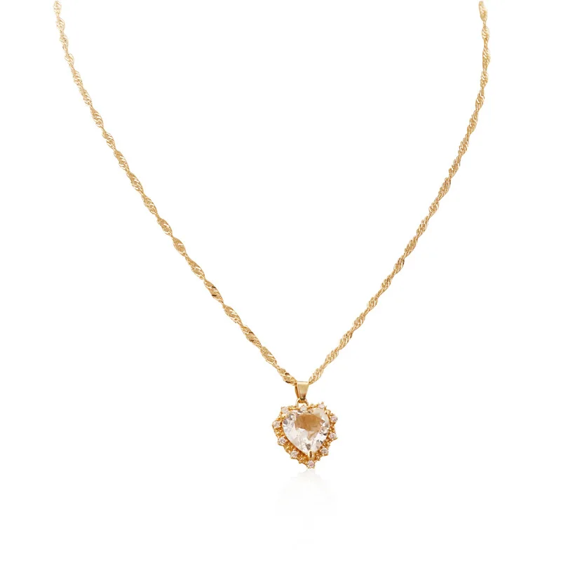 Collar Con Colgante De Circonita En Forma De Corazón Chapado En Oro Blanco, Gargantilla De Acero Inoxidable Para Mujer.
