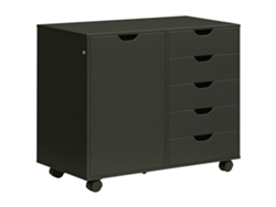 Caja de oficina con 5 cajones, 1 puerta, estante ajustable y soporte para impresora con ruedas, 78 x 40 x 66,5 cm, color rojo