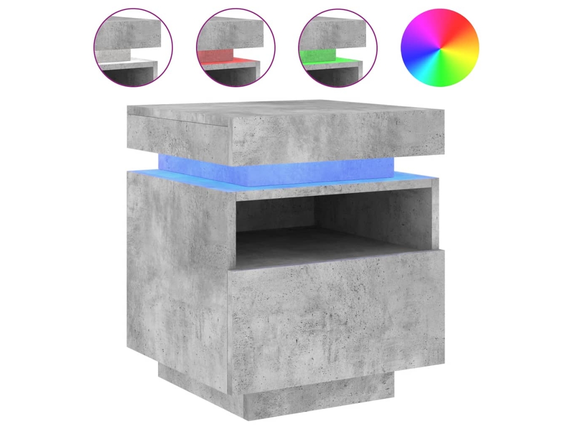 Mesita de Noche Luces Led Hormigón Madera Gris (40x39x48.5cm)