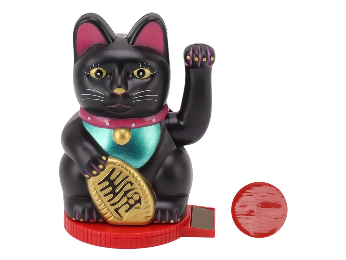 Rebe-gato De La Suerte Con Brazo Moviendo Solares Luz Sensor Base Rotativa Decoración De La Fortuna Negro 5 Pulgadas