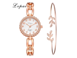 Reloj De Cuarzo Para Mujer Con Brazalete De Aleación Y Diamantes De Imitación De Oro Rosa.