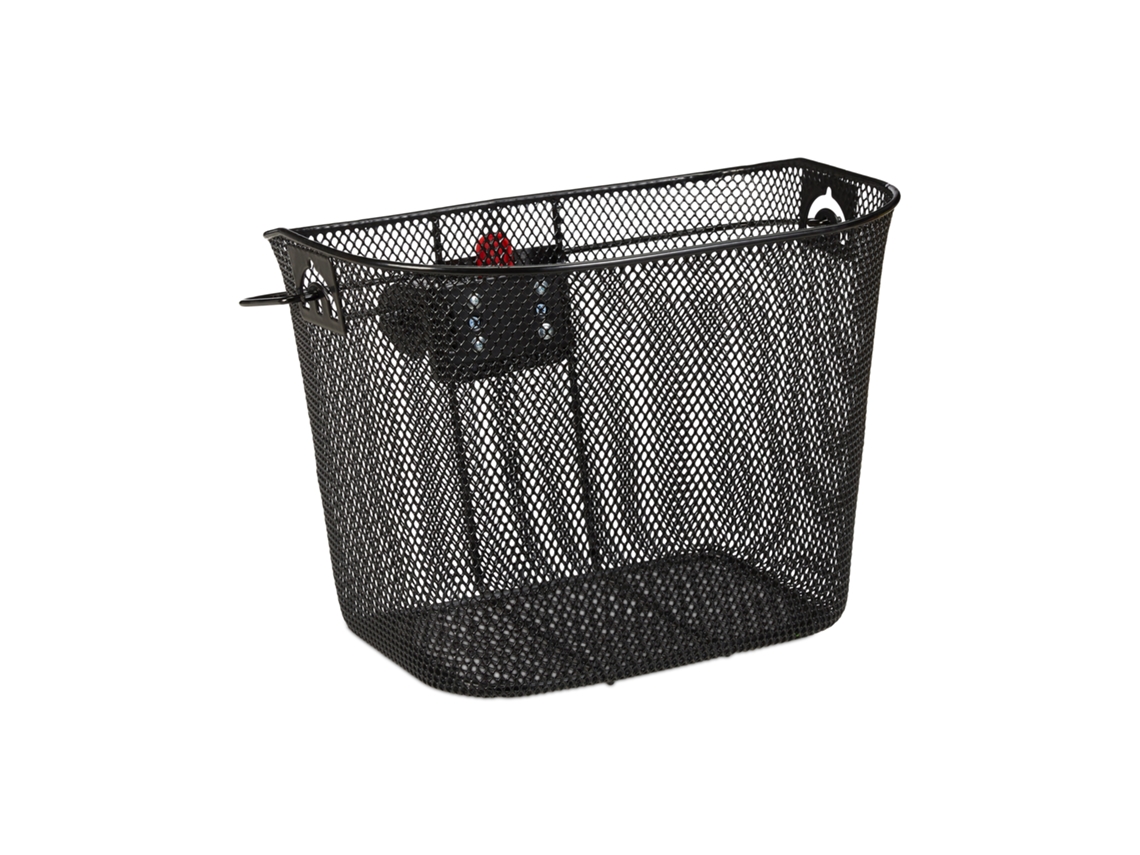 Relaxdays Cesta Bicicleta Delantera Extraíble Fácil Y Rápida De Colocar, Acero, Negro, 27 X 34,5 X 26 Cm