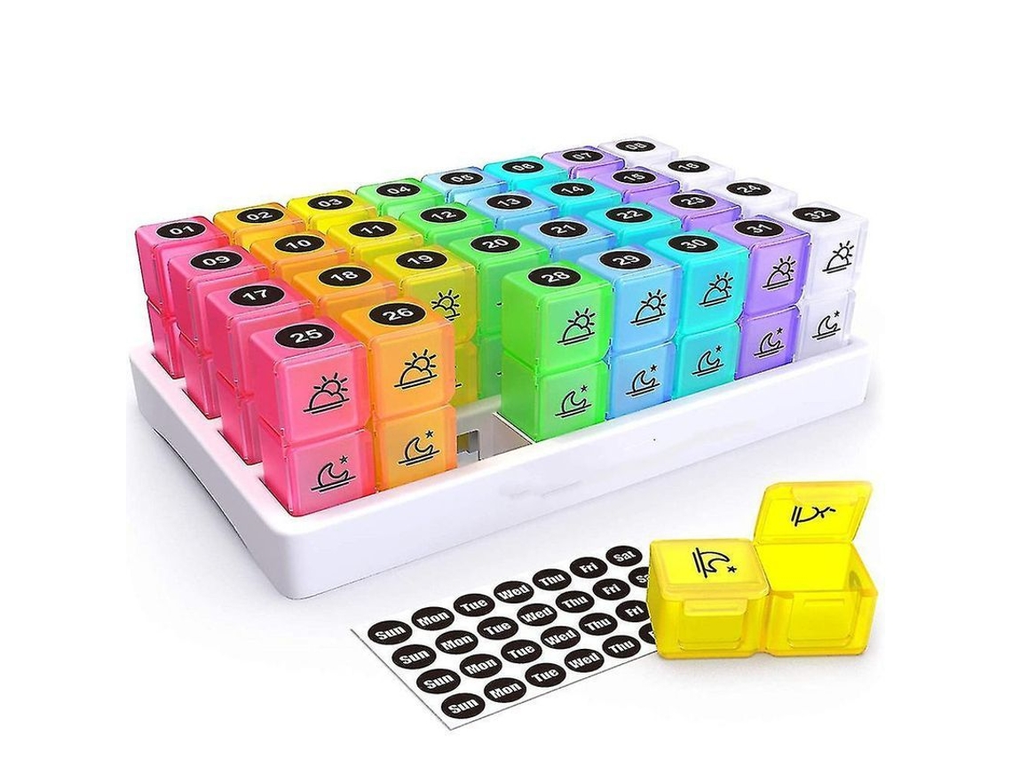 Organizador Mensual De Pastillas Con 32 Compartimentos, Estuche Portátil De Viaje Diario Djr