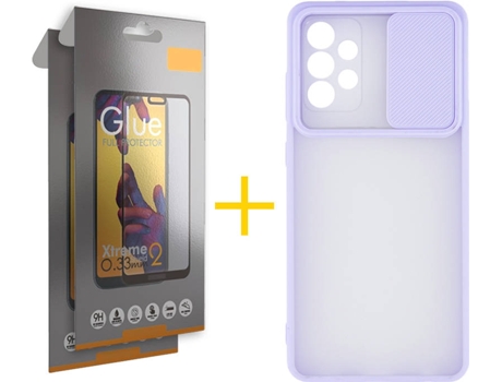 Carcasa y 2 Protectores de Pantalla de Vidrio Full Samsung A72 5G SKYHE Gel Protección Cámara Morado