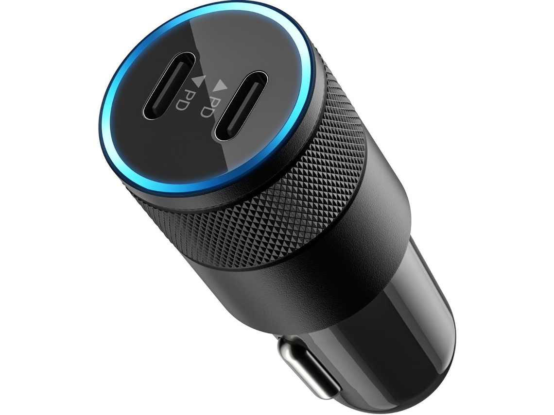 Cargador Carro Usb-c Doble Negro Pd30w, 2 Puertos, Compatible Con Iphone/samsung/universal