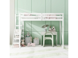 Litera Infantil 140x200 con Escalera de Seguridad, Litera de Madera Maciza con Somier, Adecuada para Niños.