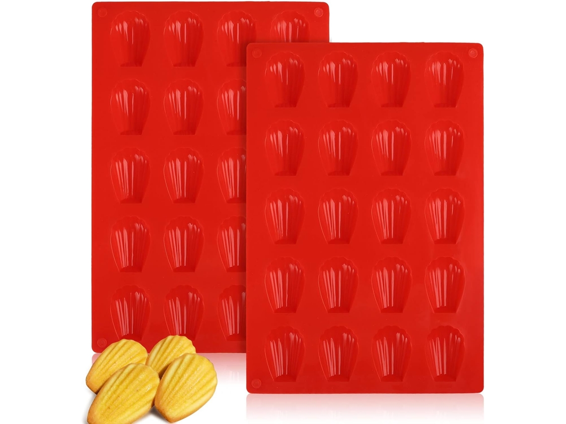 Molde de silicona para magdalenas - Antiadherente - 2 unidades pequeñas - 29,5 x 20 cm - 20 cavidades - Rojo