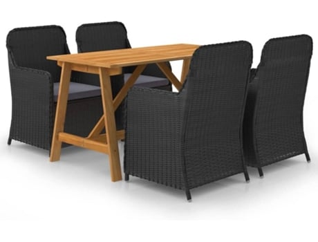 Conjunto 5 de comedor para jardín VIDAXL negro