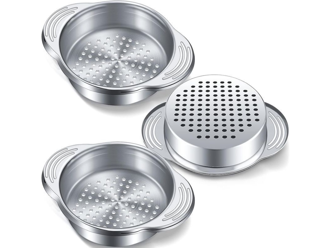 Escurridor de latas de atún Linjou de acero inoxidable 304 con 97 orificios para escurrir alimentos enlatados, juego de 3 piezas.