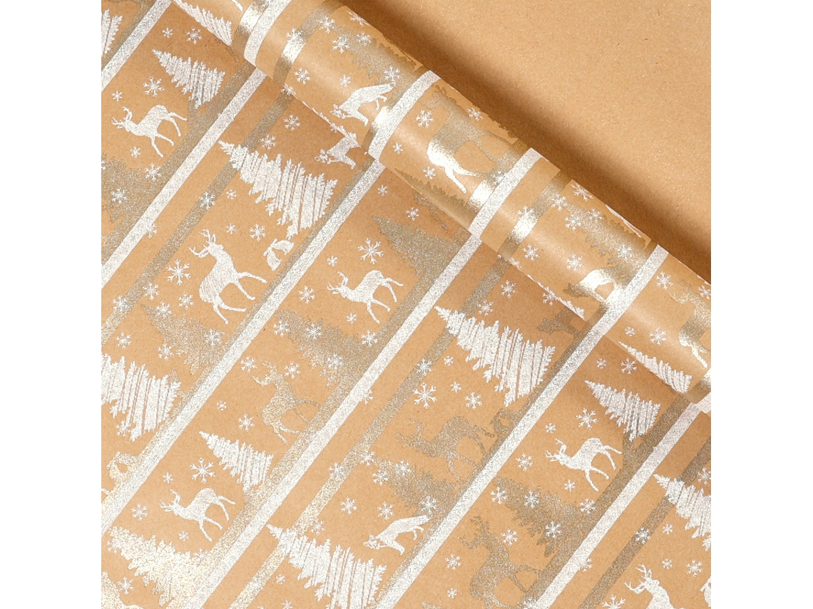 Papel de regalo navideño Chrui Festas, Solsticio de invierno, 43 cm x 10 m (dorado)