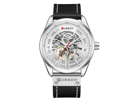 Reloj automático para hombre, correa de cuero, esfera esqueleto, resistente al agua y a los arañazos, elegante reloj para hombre, carcasa blanca, b...