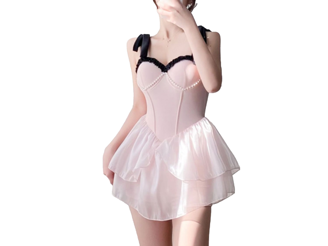 Traje de baño rosa ajustado con tirantes finos, talla L