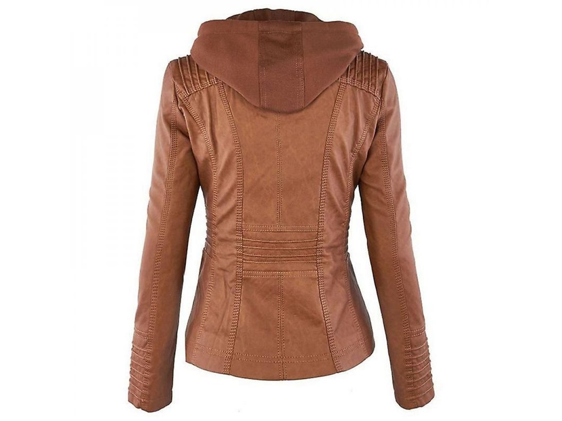 2026-chaqueta De Cuero Pu Para Mujer Moto Corta Blazer Plus Size Nlr S Marrón
