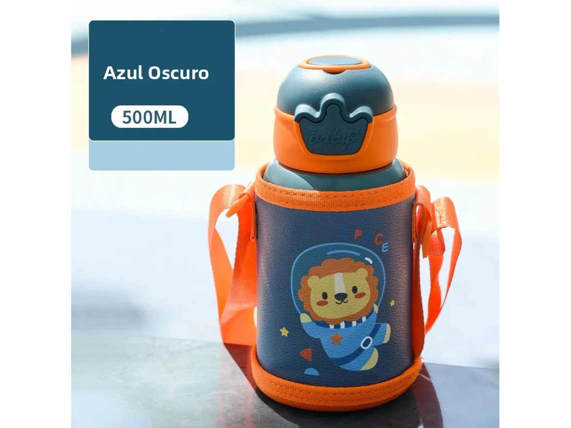 (azul Oscuro) Botella Térmica De Acero Inoxidable Para Niños De 500 Ml, Botella De Agua Con Aislamiento De Unicornio, Taza Térmica Portátil