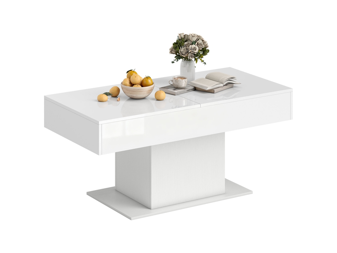Mesa De Centro Extensible Con Compartimento De Almacenamiento Moderno, 108-178,5 X 53 X 49 Cm, Blanco Brillante.