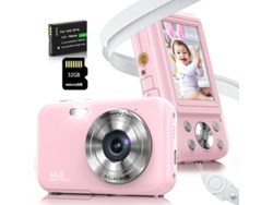 Cámara fotos digital infantil compacta DC406 cámara FDH 44MP Enfoque automático ZOOM 16X Pantalla de 2,4 pulgadas + 32G - Rosa SZSMART