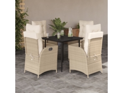 Juego de comedor de jardín de 5 piezas con cojines, mimbre sintético beige, Dkd Home Decor