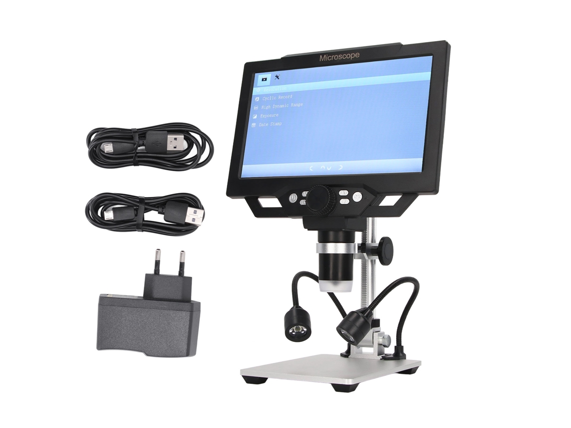 Microscopio digital de 12 MP y 1600 aumentos con pantalla de 9 pulgadas, microscopio electrónico HD con luz LED, 100-240 V