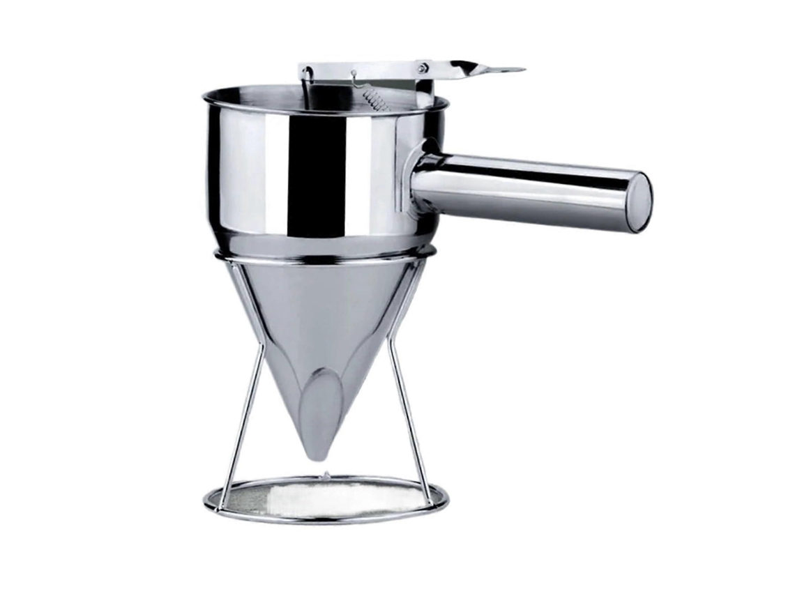 Embudo dispensador de masa de acero inoxidable para takoyaki y dumplings de pulpo, fácil de limpiar.