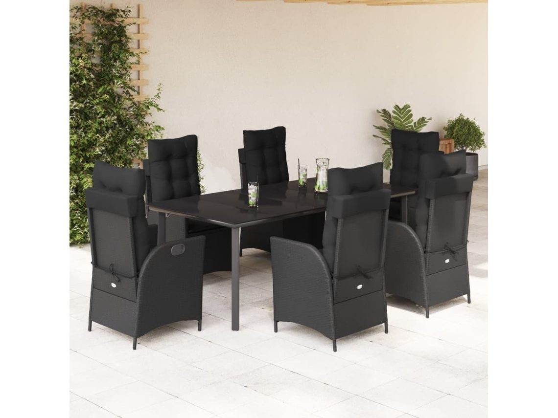 Juego de comedor de jardín de 7 piezas con cojines de mimbre negros de DKD Home Decor