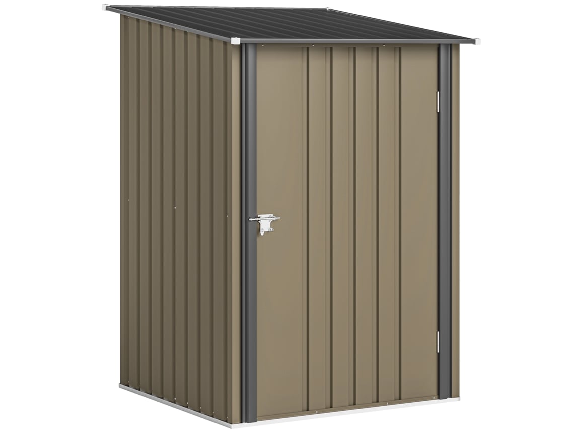 Caseta de herramientas de jardín de acero galvanizado con puerta, 100x104x160cm, marrón/gris oscuro.