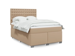 Cama Box Spring Con Colchón Cuero Sintético Capuchino 140x190cm