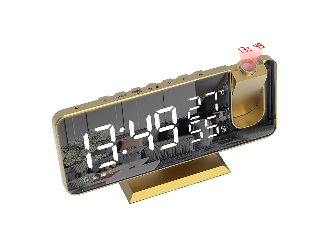 Despertador con Proyección, Radio, Puertos USB, Pantalla LED, 4 Dimmer, Doble Alarma RNEMITERY