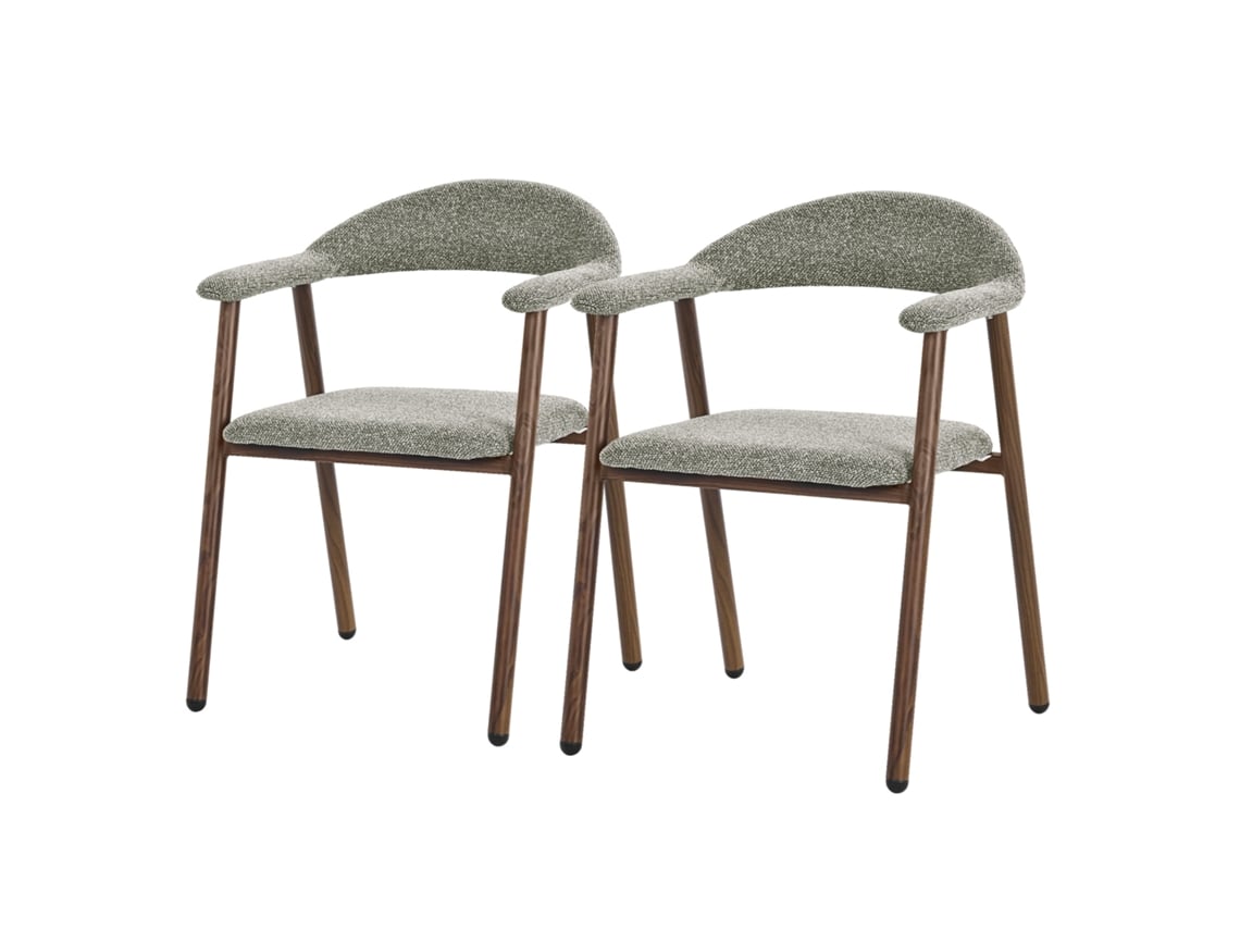 Conjunto 2 Cadeiras De Jantar Ml-design Com Braços E Encosto Estofados Em Tecido Verde