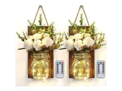 2026-sconces De Tarros Mason Com Luzes Led, Decoração De Parede Rústica Para Lar, Conjunto De 2