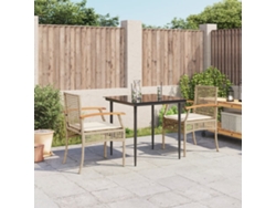 Juego de comedor de jardín de 3 piezas con cojines, mimbre sintético beige, Dkd Home Decor