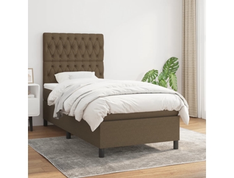 vidaXL Cama con somier y colchón 90x190 cm tela marrón oscuro