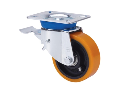 Rueda giratora placa freno 10tvfd125-hub hierro-poliur.naranja eje bolas ALEX