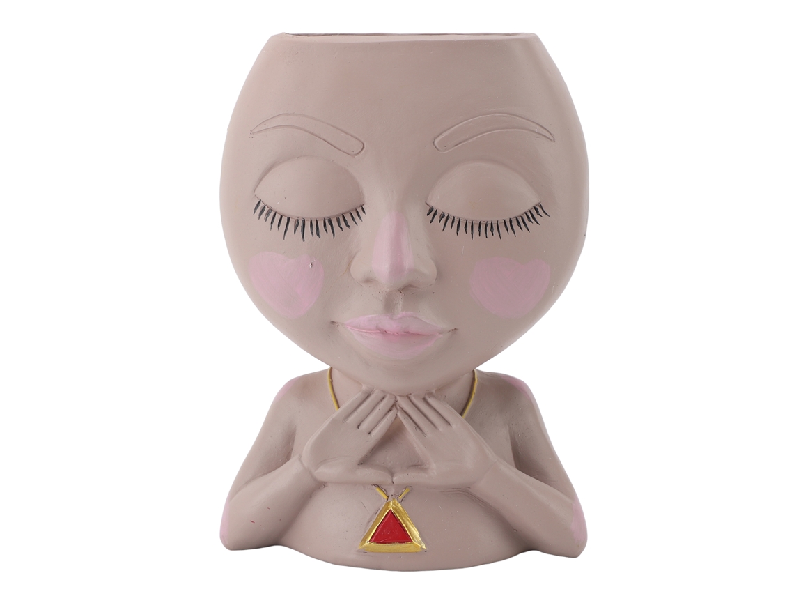 Maceta De Resina Con Forma De Cara Femenina Y Orificio De Drenaje Para Suculentas.