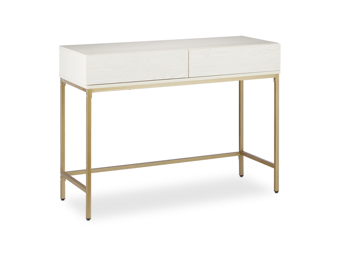 Relaxdays Consola Recibidor, 2 Cajones, Sideboard, Mesita Pasillo, Salón, Madera Y Metal, 80x110x40 Cm, Blanco Y Dorado