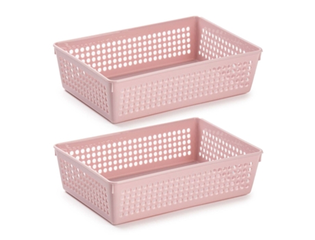 PLASTIC FORTE - Juego de 2 Bandejas Organizadoras Medianas Multiusos Rosa