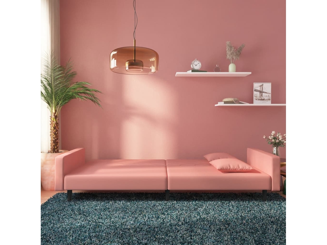 Sofá Cama De 2 Plazas Con Dos Almohadas Terciopelo Rosa