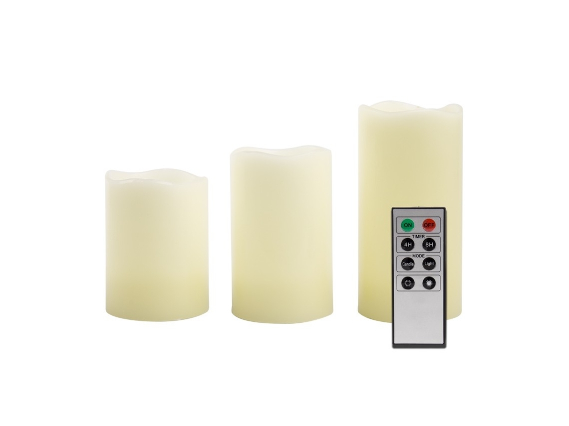 Pack de 3 Velas LED de Cera Natural con Mando a Distancia Ledkia