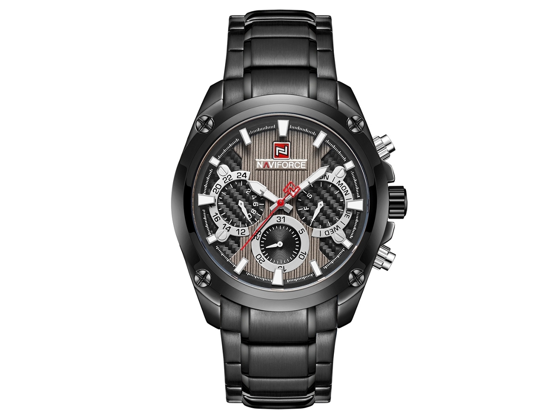 Reloj De Pulsera Naviforce Para Hombre, Acero Inoxidable, Resistente Al Agua Hasta 30 M, Cuarzo, Negro.