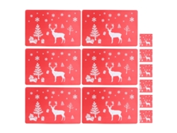 12pcs Alfombrillas Aislantes De Calor Rojo Con Patrón Navideño Pvc Grueso Anti-deslizante Para Ollas Y Sarténes
