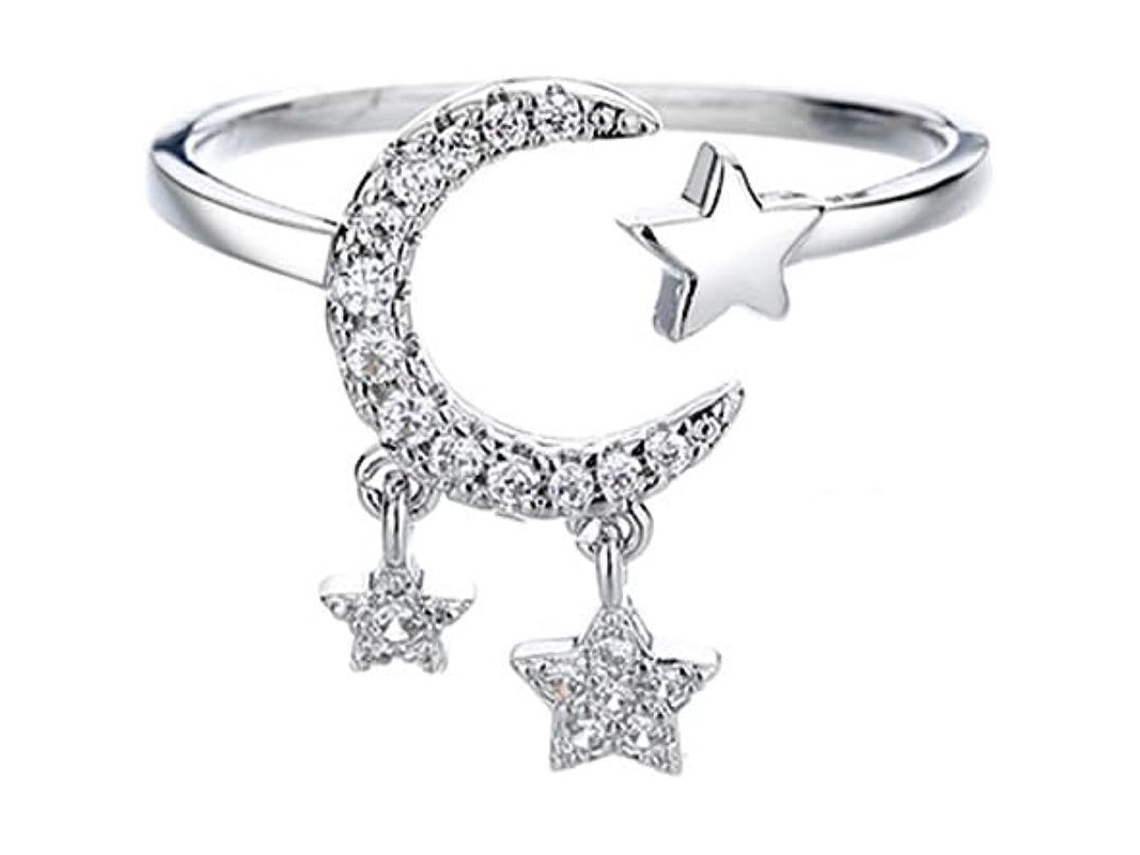 2026-2 Anillos Abiertos Luna Creciente Estrella Para Mujer Zirkonia Cubica Tassel Ajustable