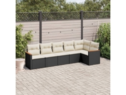 Conjunto de sofá de jardín de 6 piezas con cojines, mimbre sintético negro, DKD Home Decor