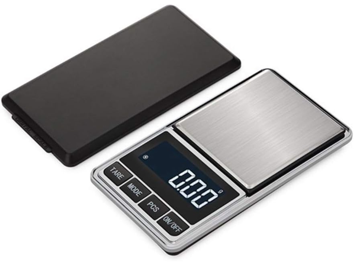 Báscula electrónica de bolsillo mini digital de 500 g y 0,1 g, peso inteligente en miniatura con pantalla LCD retroiluminada para joyería.