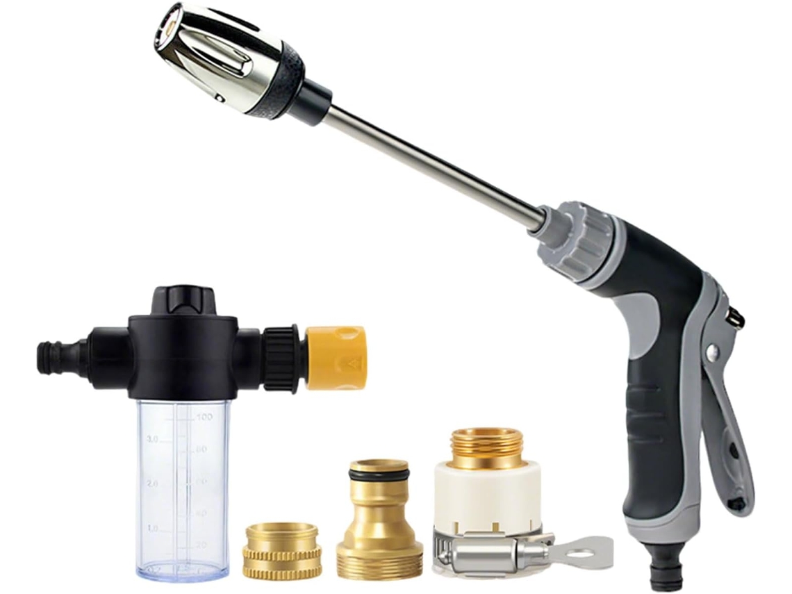 Hidrolavadora Portátil Presión Rociador Espuma 3 Conectores Pistola Ajustable Coche Patio Jardín Boquilla Rociadora