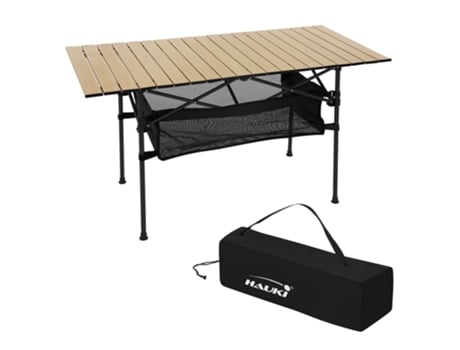 Mesa Plegable de Camping 118x55x64,5 cm Aluminio Beige Mueble Multifuncional de Interior o Exterior HAUKI