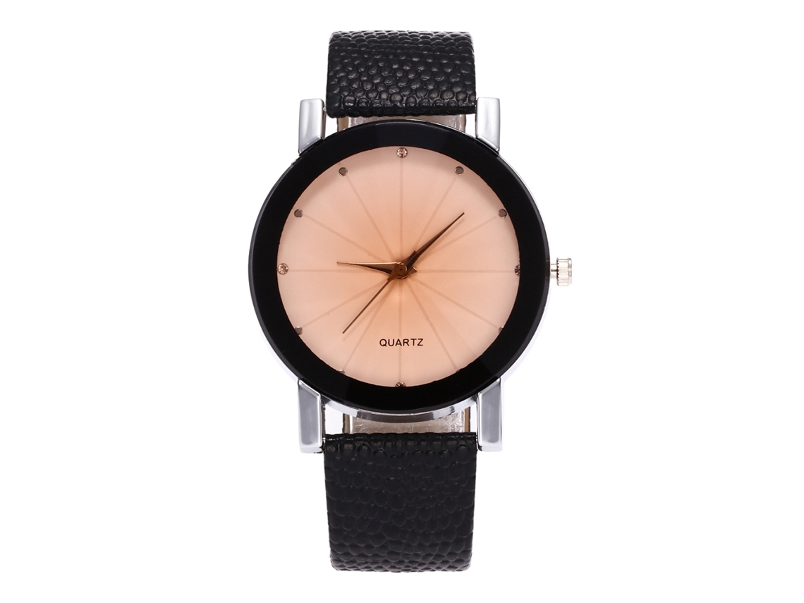 Reloj De Pulsera De Cuarzo Para Parejas Con Correa De Piel Sintética, Estilo Sencillo Y Esfera Redonda, En Blanco Y Negro.