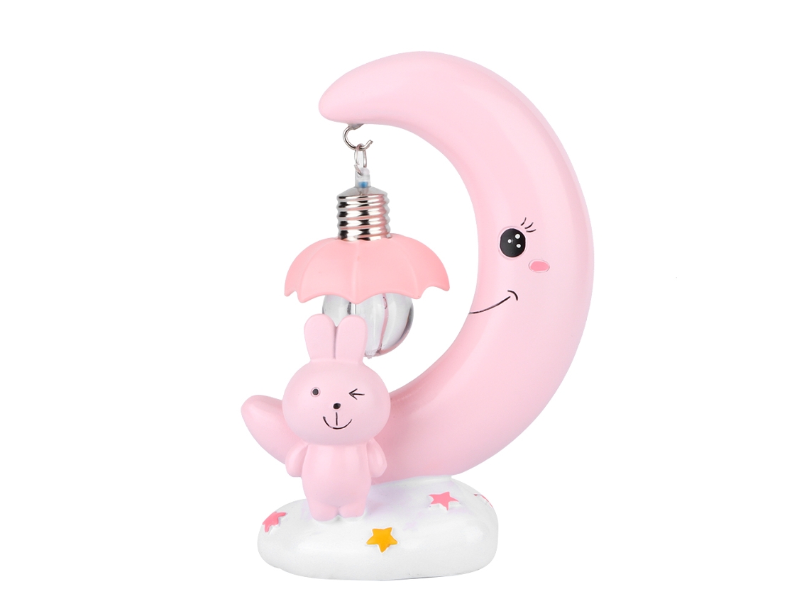 Lámpara decorativa con forma de luna, conejo rosa, resina, regalo de dibujos animados