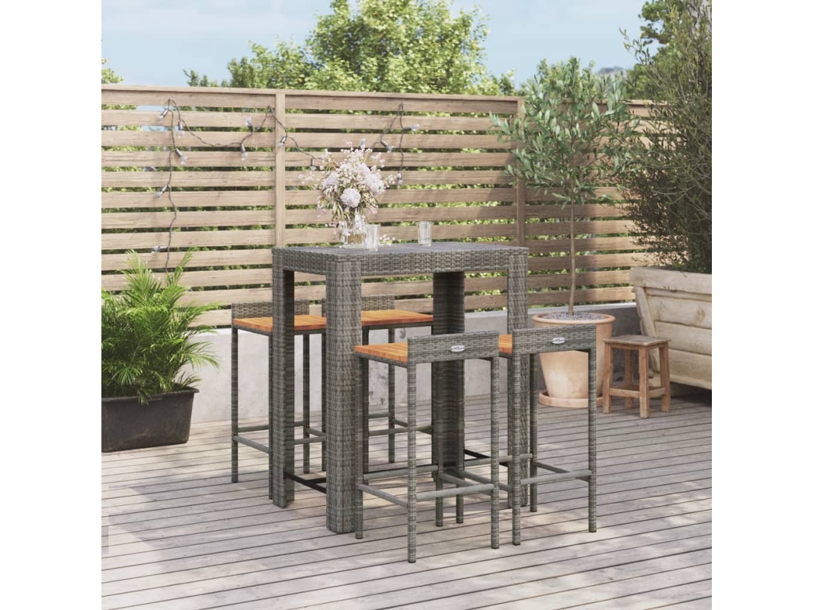 Conjunto de barra de jardín de 5 piezas de mimbre macizo de acacia gris DKD Home Decor